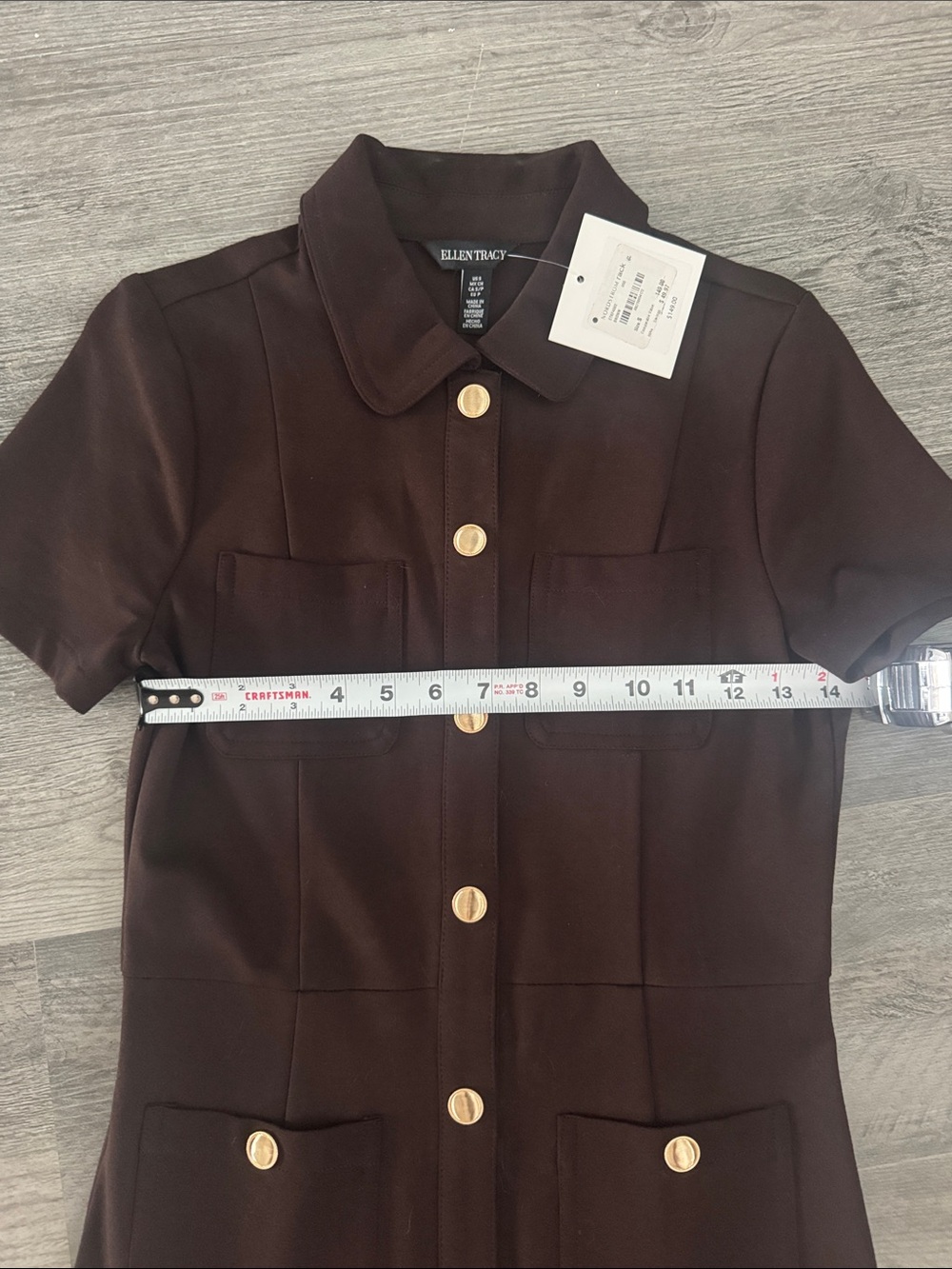 Ellen Tracy Dark Brown Midi Dress w/ Gold Snap Buttons NWT Size Small - Picture 4 of 10